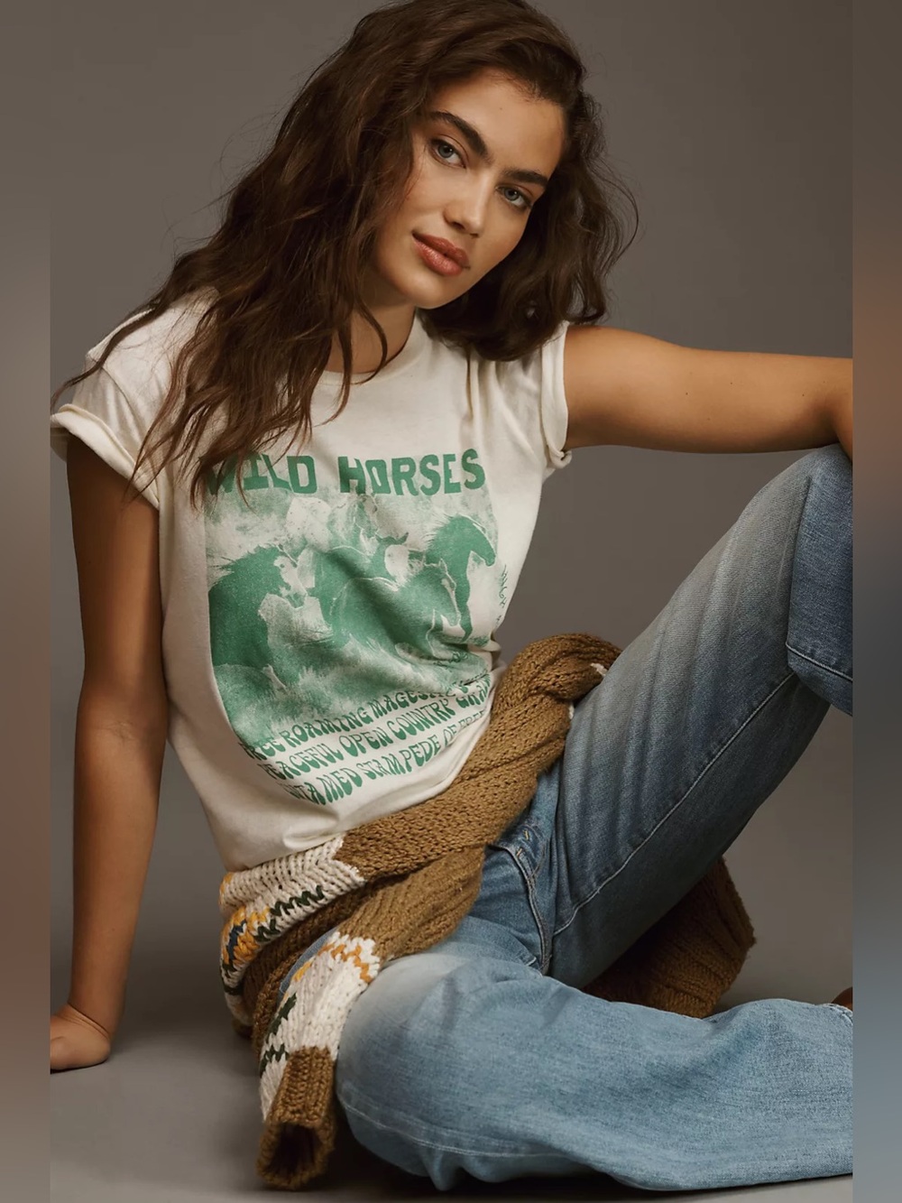 MOTHER The Boxy Goodie Goodie Tee in Wild Horses, Size Small